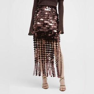 Jonathan Simkhai | NWT Lucee fringe sequin midi skirt size 4 metallic brown
